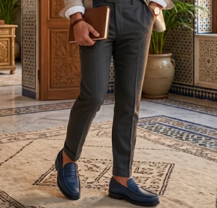 COLLEGE – Mocassins hommes 100% CUIR en Bleu Marine